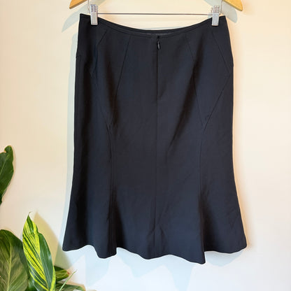 Jaeger Size 14 Black Career Flared Ruffled Skirt