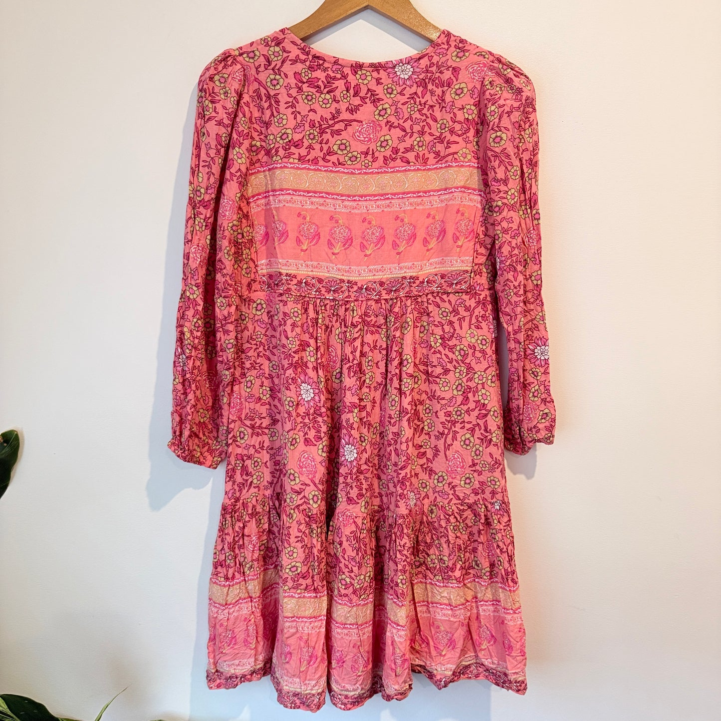 10 Bohemian-Style Pink Floral Print Mini Dress – U/Arm 44cm