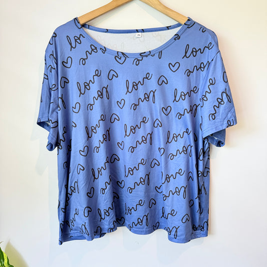 Unbranded T-Shirt in Blue with Black 'Love' Print - Size 2XL