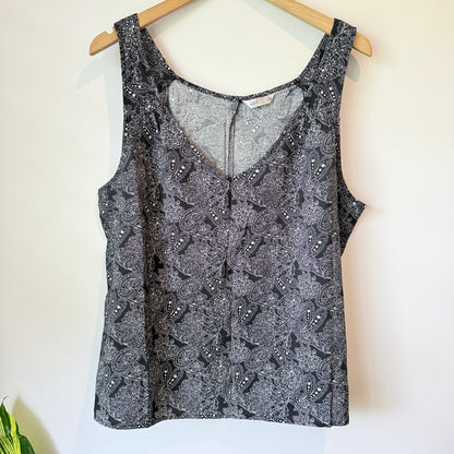 Spirit Tank Top in Black and White Paisley Print - Size 18