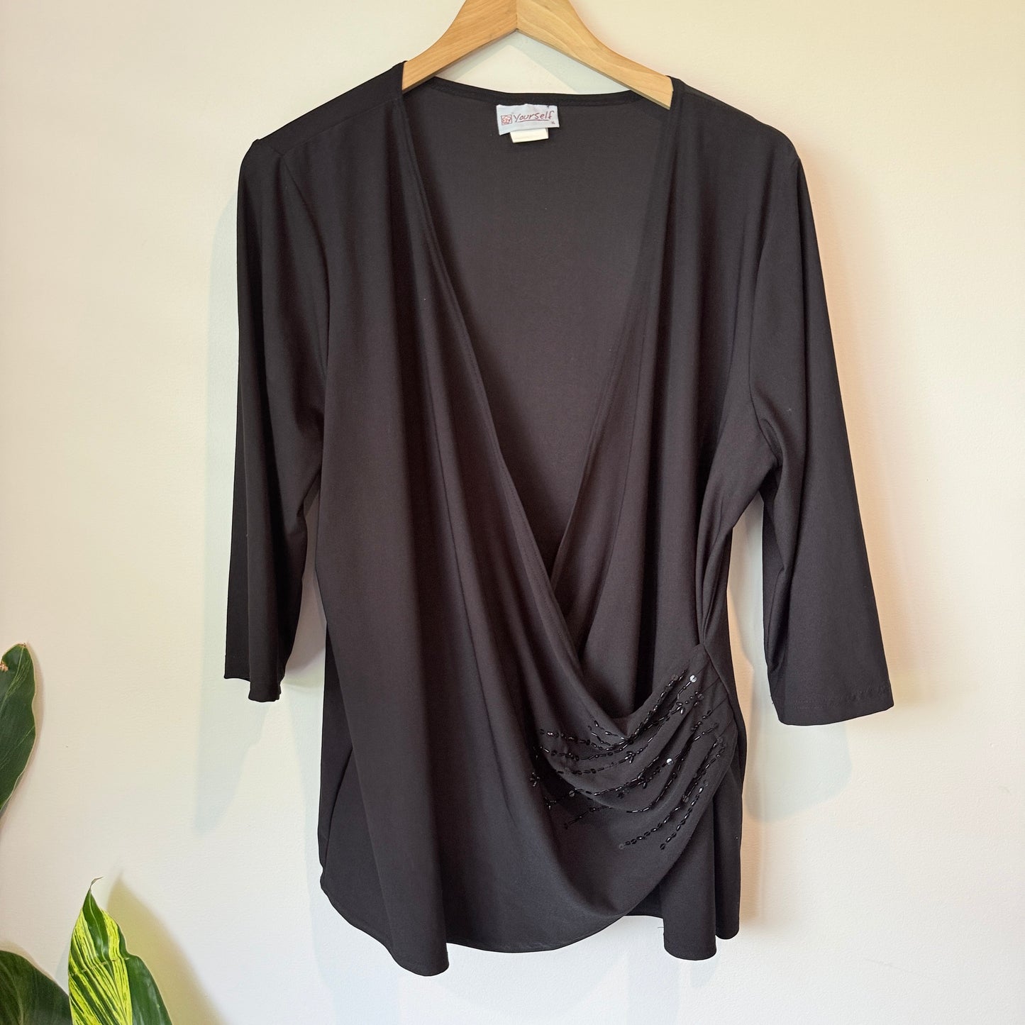 Yourself Wrap Blouse with Sequin Detail in Black - Size XL