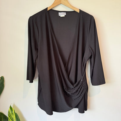 Yourself Wrap Blouse with Sequin Detail in Black - Size XL