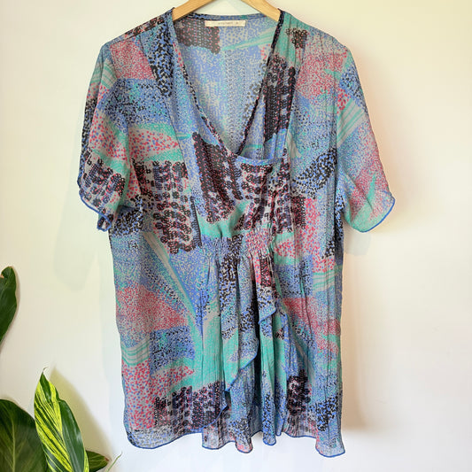 Yourself Blouse/Tunic in Blue/Pink Abstract Print - Size 20