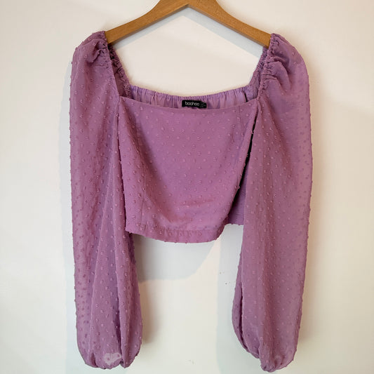 Boohoo Size 10 Textured Long-Sleeved Crop Top