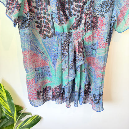 Yourself Blouse/Tunic in Blue/Pink Abstract Print - Size 20