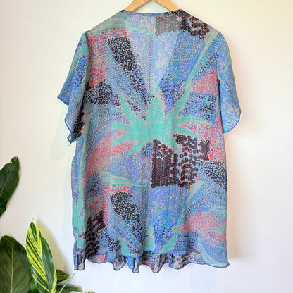 Yourself Blouse/Tunic in Blue/Pink Abstract Print - Size 20