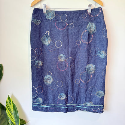 Klass Collection Denim Pencil Skirt Embroidered - Size 16