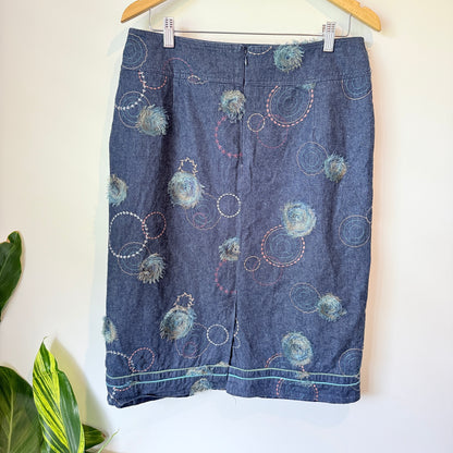 Klass Collection Denim Pencil Skirt Embroidered - Size 16