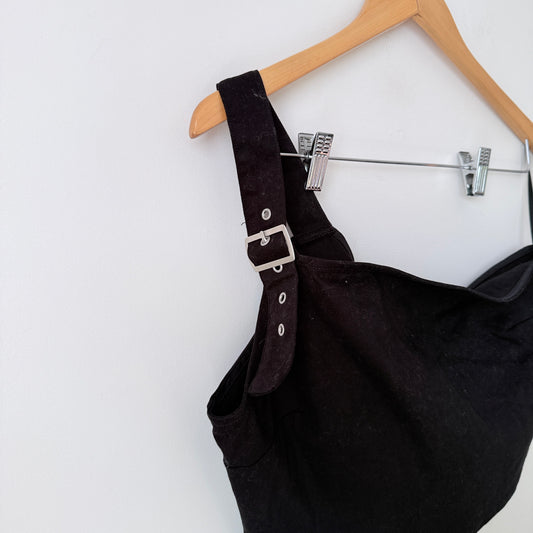 Dangerfield One Shoulder Buckle Top Black Size 16