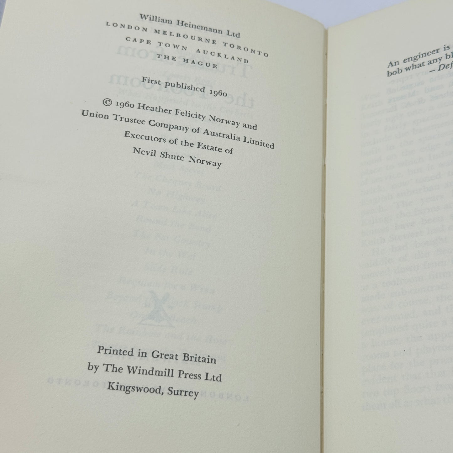 Trustee from the Toolroom by Nevil Shute (1960 First Ed)