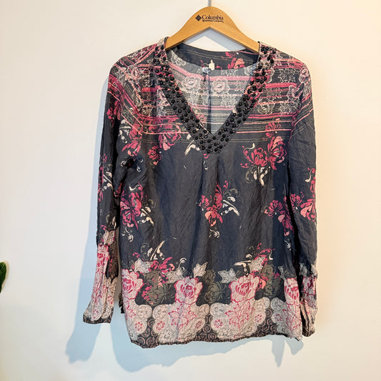 Lobies Story Size 14 Silk Blend Floral Print Blouse