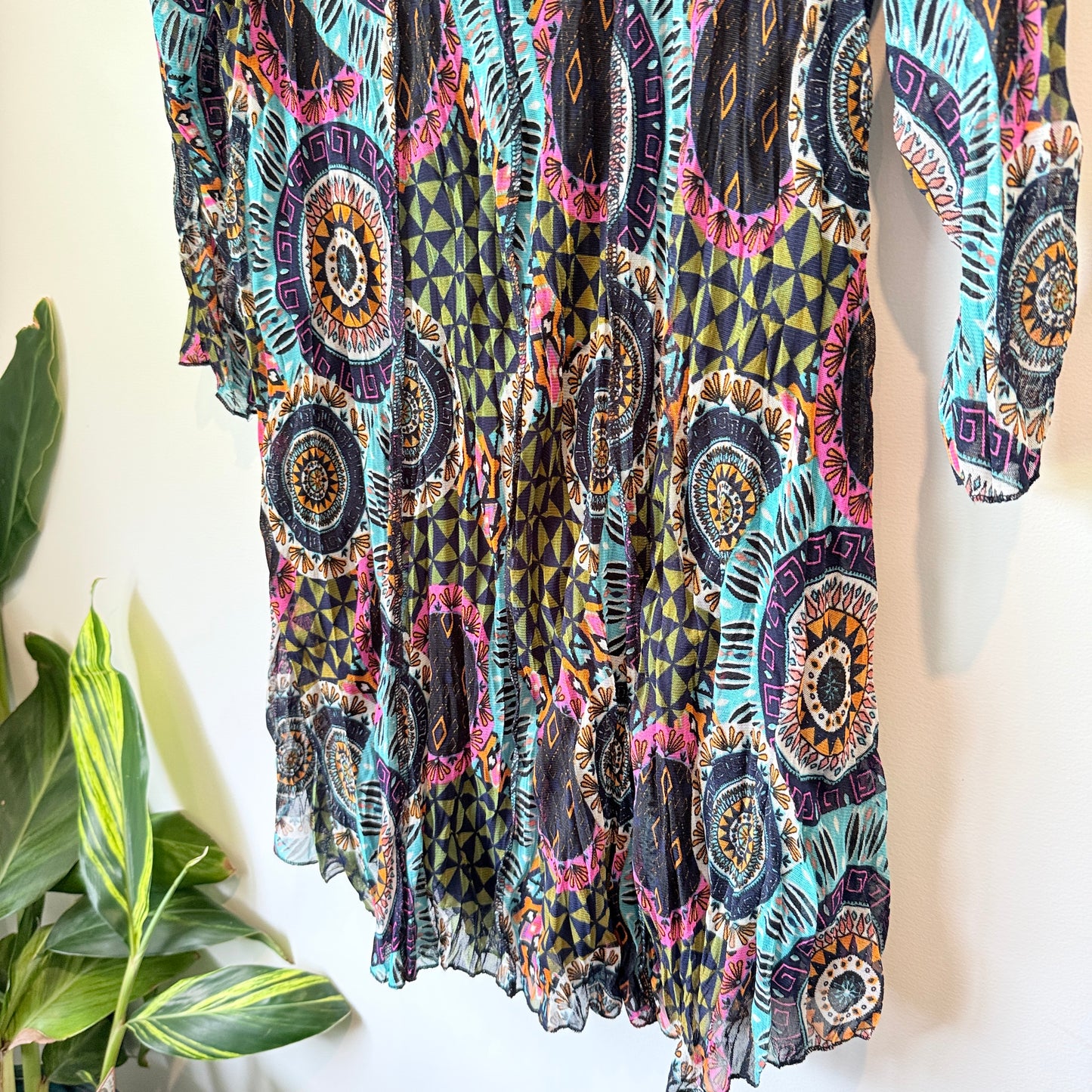 K&K Boho Print Crinkle Tunic Dress Black Multi - Size M