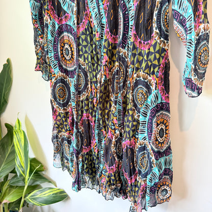 K&K Boho Print Crinkle Tunic Dress Black Multi - Size M