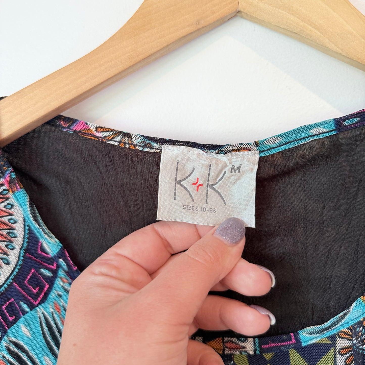 K&K Boho Print Crinkle Tunic Dress Black Multi - Size M