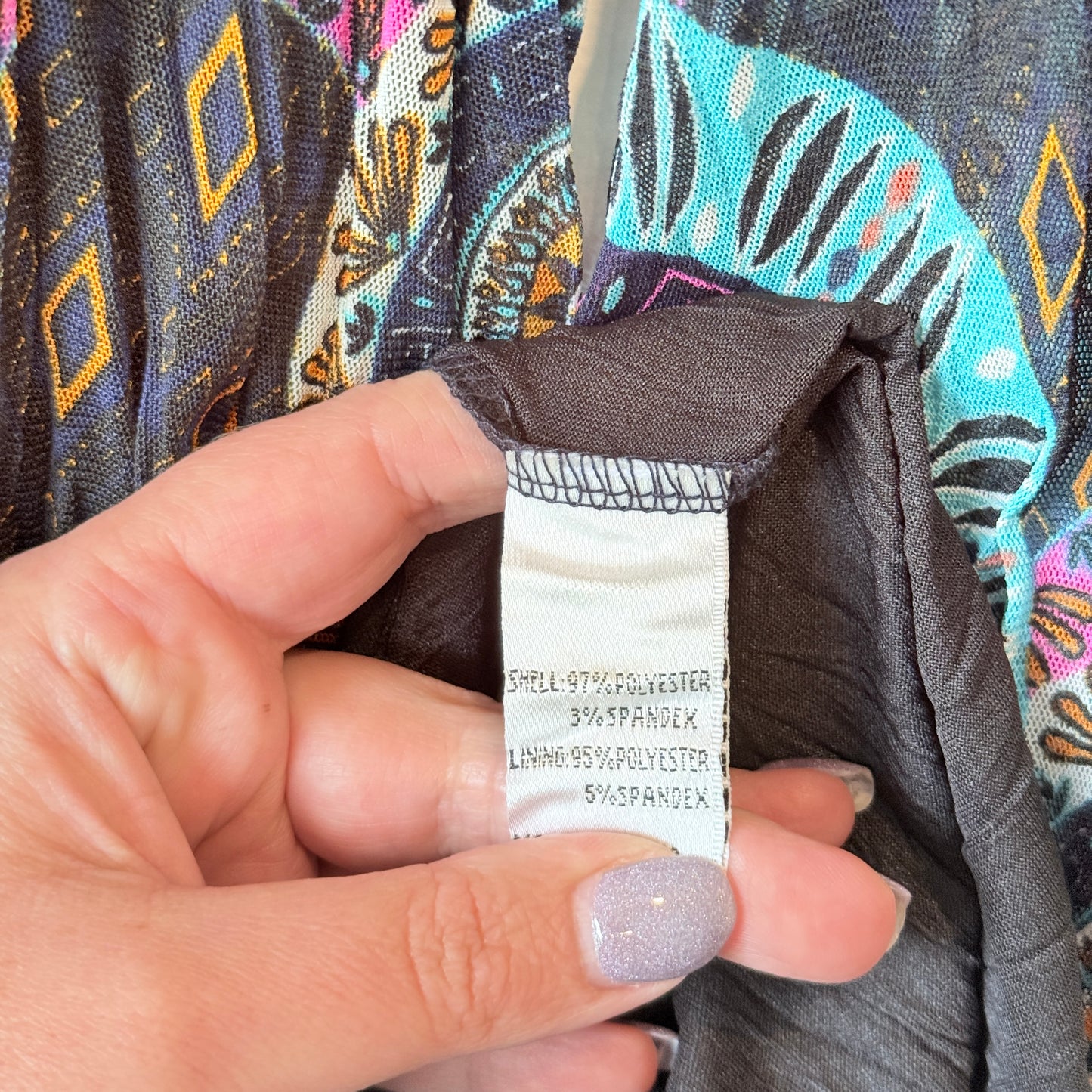 K&K Boho Print Crinkle Tunic Dress Black Multi - Size M