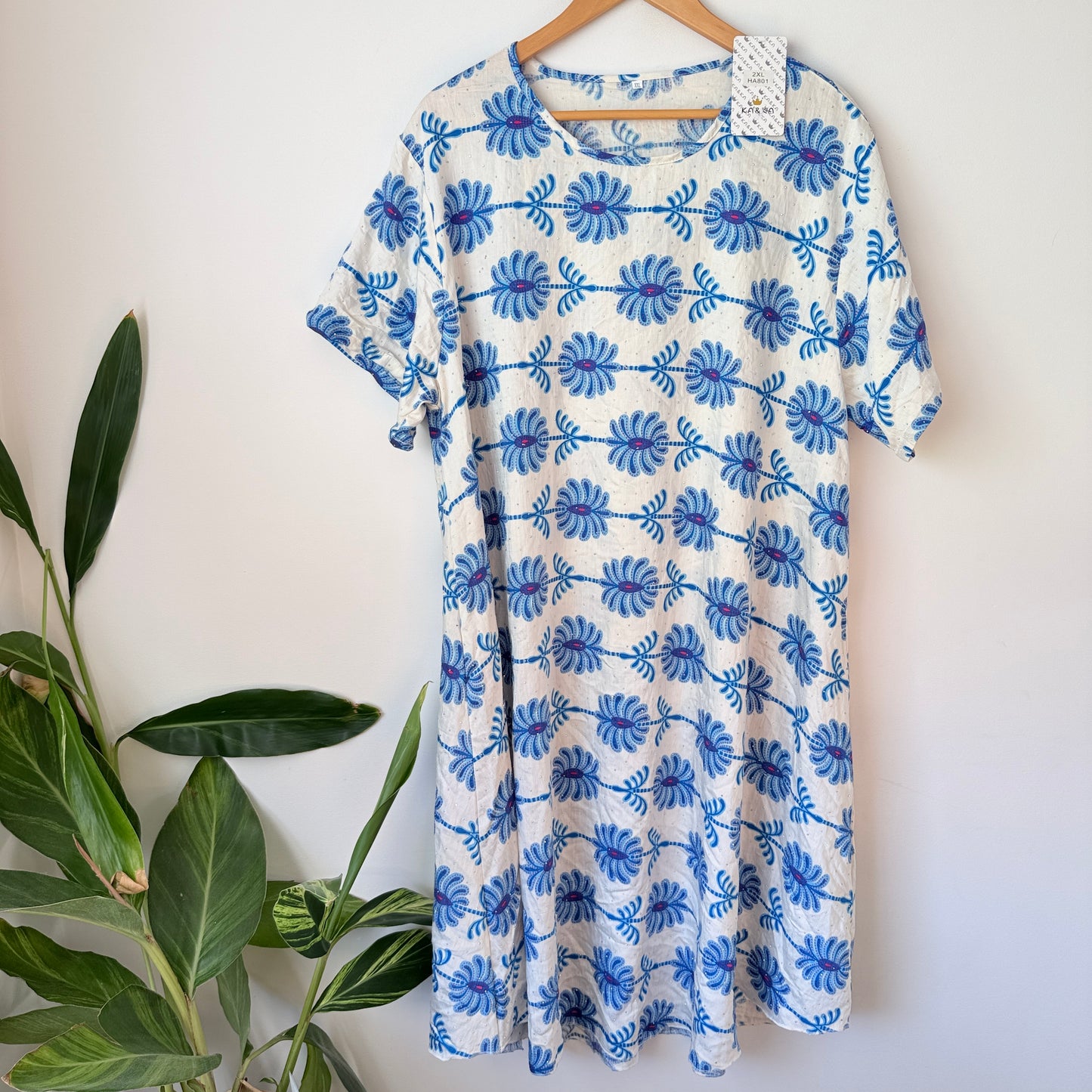 KA & KA Blue Floral Embellished Cotton Blend Dress XXL