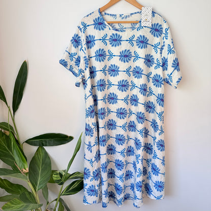 KA & KA Blue Floral Embellished Cotton Blend Dress XXL