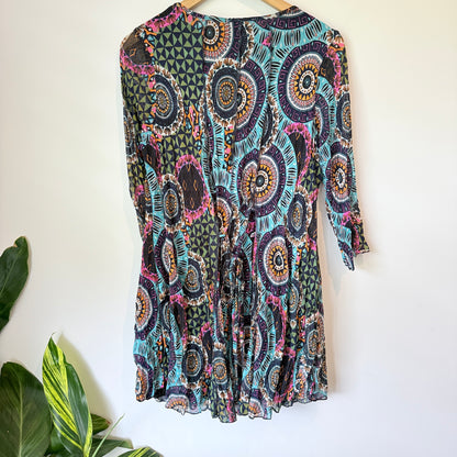 K&K Boho Print Crinkle Tunic Dress Black Multi - Size M