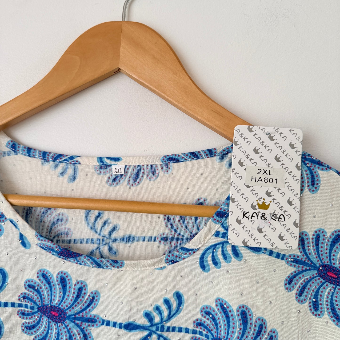 KA & KA Blue Floral Embellished Cotton Blend Dress XXL