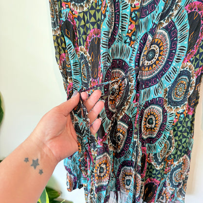 K&K Boho Print Crinkle Tunic Dress Black Multi - Size M