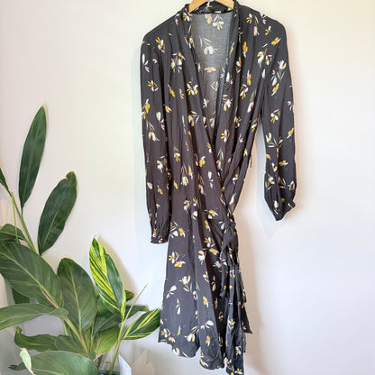 Country Road Floral Wrap Dress Black Multi Size 14