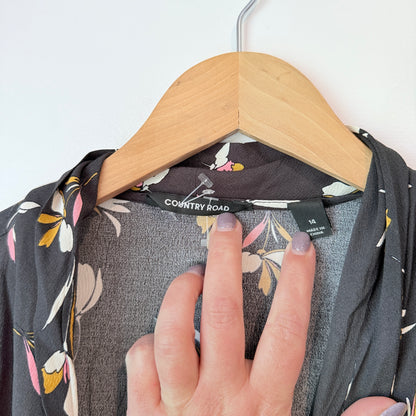 Country Road Floral Wrap Dress Black Multi Size 14