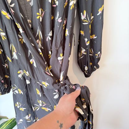Country Road Floral Wrap Dress Black Multi Size 14