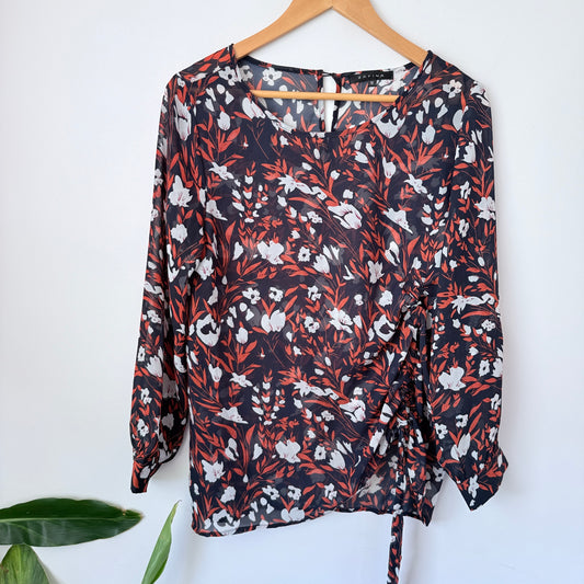 Zafina Size 12 Floral Print Long-Sleeve Blouse
