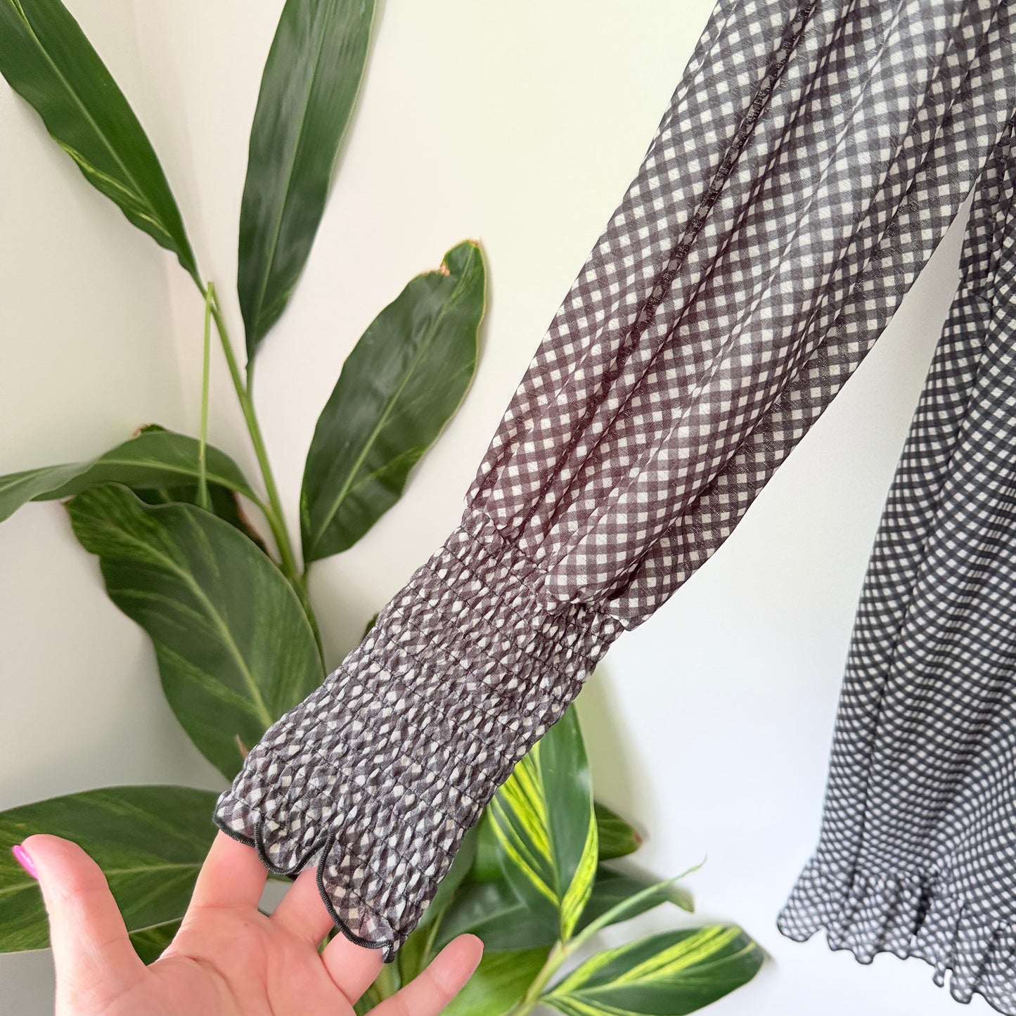 Topshop Gingham Mesh Long Sleeve Mini Dress - Size 16