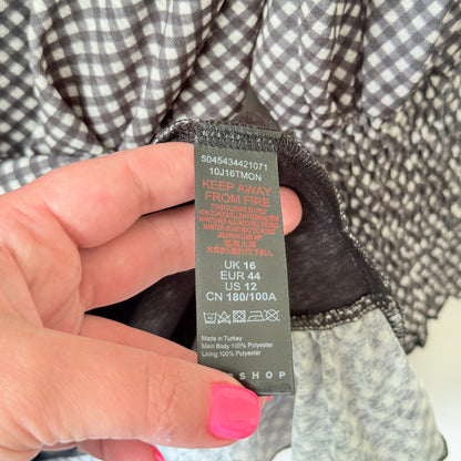 Topshop Gingham Mesh Long Sleeve Mini Dress - Size 16