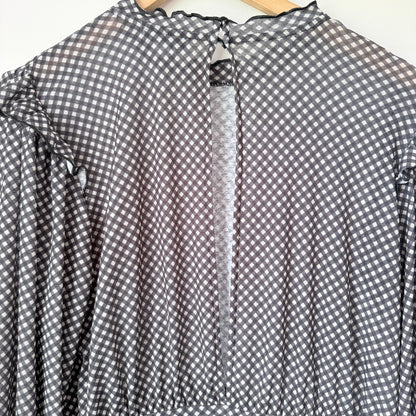 Topshop Gingham Mesh Long Sleeve Mini Dress - Size 16