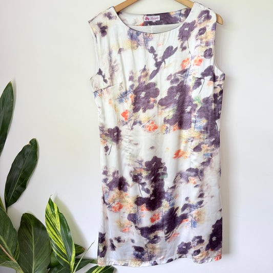 Beautiful Watercolor Floral Sleeveless Shift Dress - 50cm U/Arm