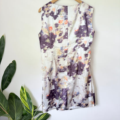 Beautiful Watercolor Floral Sleeveless Shift Dress - 50cm U/Arm