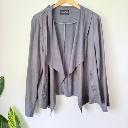 Wild Child City Draped Faux Suede Jacket - Grey - One Size