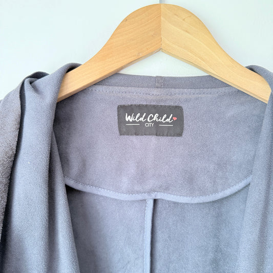 Wild Child City Draped Faux Suede Jacket - Grey - One Size
