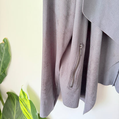 Wild Child City Draped Faux Suede Jacket - Grey - One Size