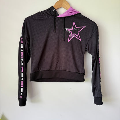 ACTIVE INTENT Cropped Mesh Hoodie Black & Pink - 12y
