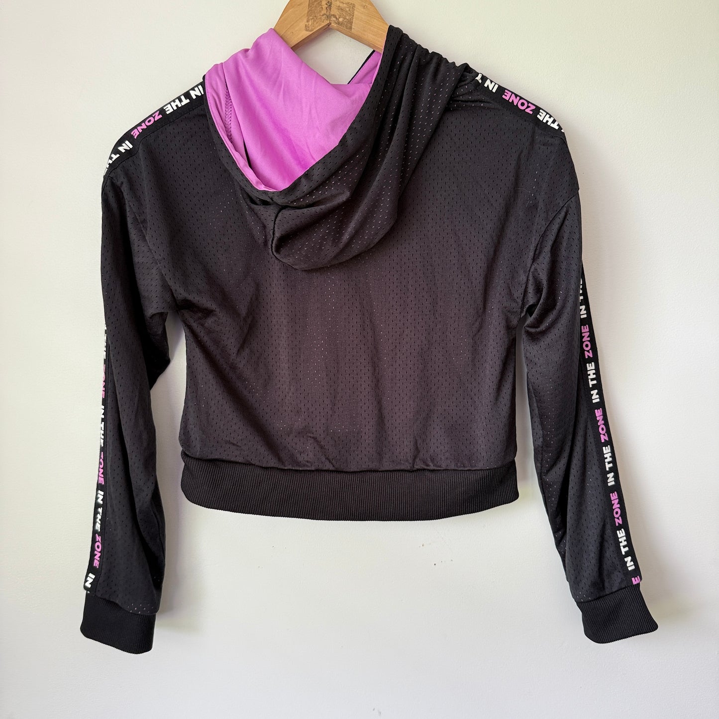 ACTIVE INTENT Cropped Mesh Hoodie Black & Pink - 12y