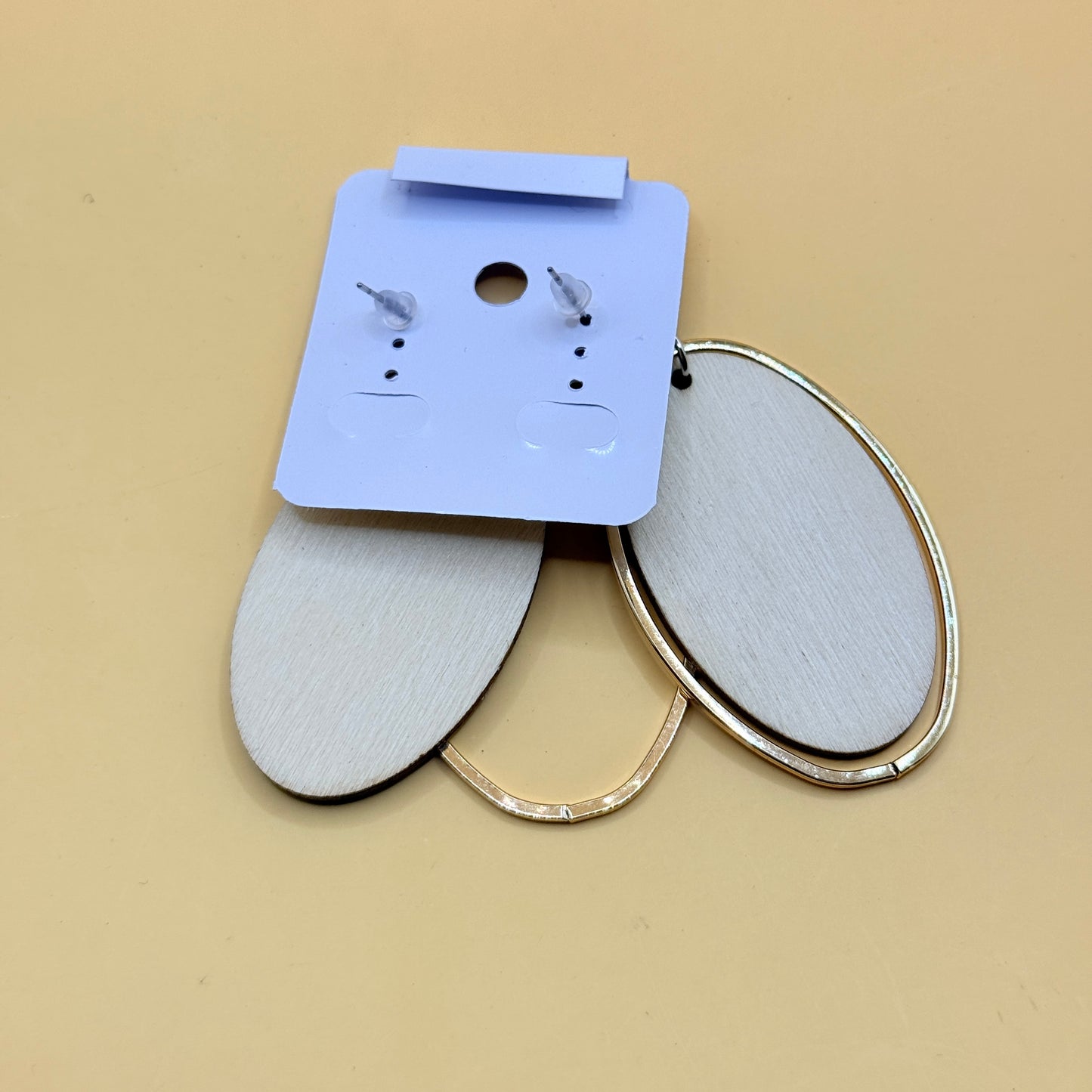 Blue Pattern Oval Drop Earrings Silver Tone Frame