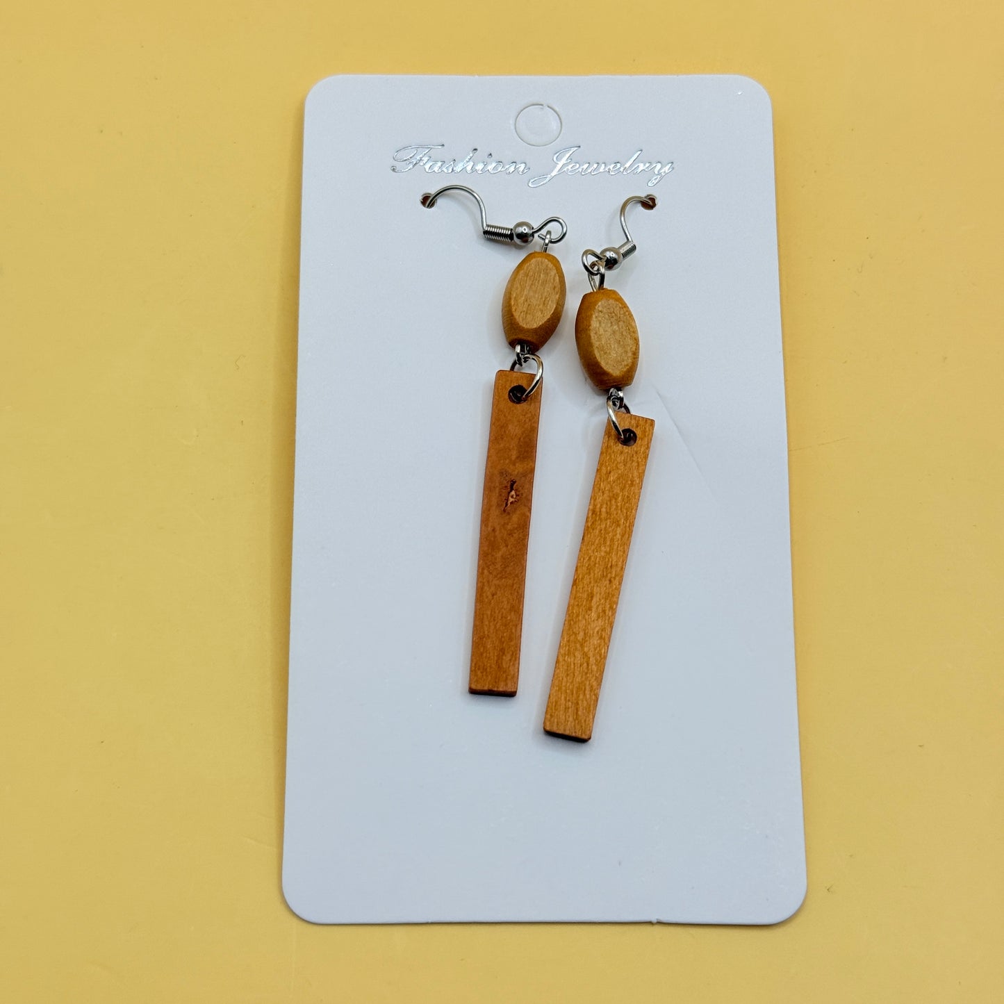 Natural Wood Bar Drop Earrings