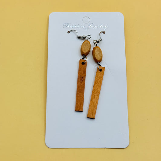 Natural Wood Bar Drop Earrings