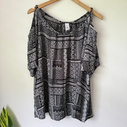 ALEXIA Patchwork Off Shoulder Top Black & White - 18