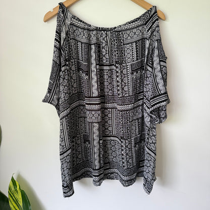 ALEXIA Patchwork Off Shoulder Top Black & White - 18