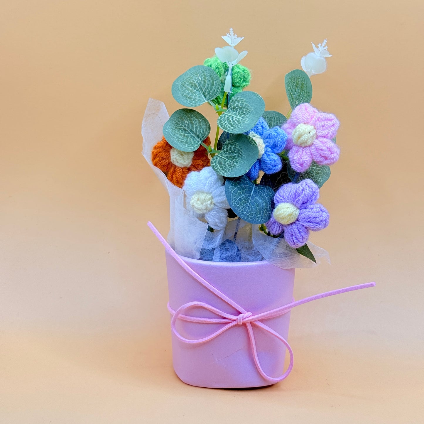 Crochet Flower Pot Arrangement – Handmade Mini Bouquet