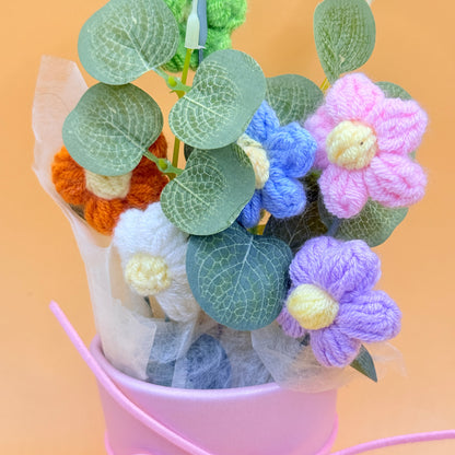 Crochet Flower Pot Arrangement – Handmade Mini Bouquet
