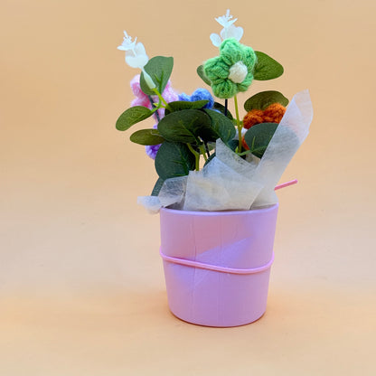 Crochet Flower Pot Arrangement – Handmade Mini Bouquet