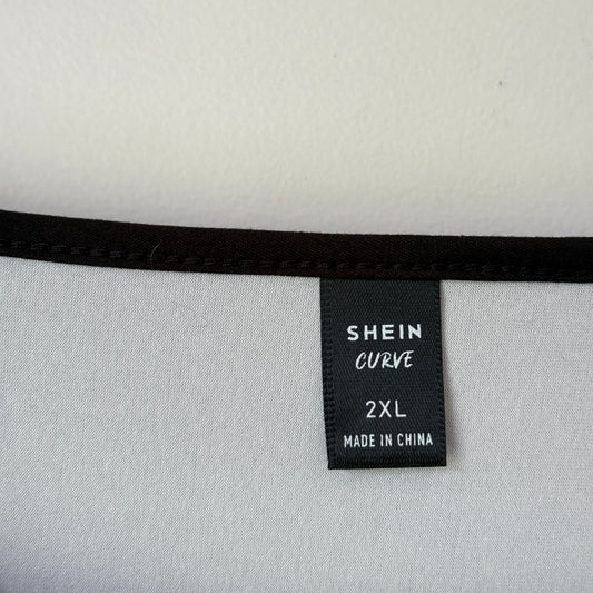 Shein Curve Size 2XL Black White Floral Print Dress Elastic Waist