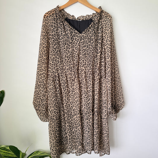 Brand Unknown Sheer Leopard Print Tiered Peasant Dress – U/Arm 63cm