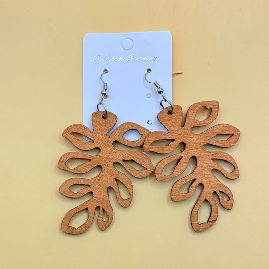 Wooden Leaf Cutout Drop Earrings