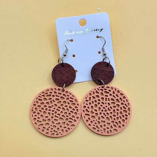 Wooden Filigree Circle Drop Earrings